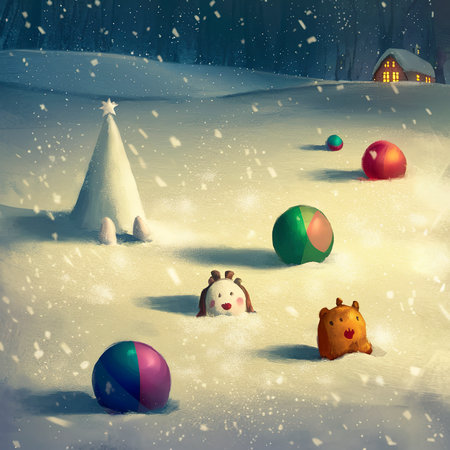 Christmas minimalist background, winter illustration with toys ballsの素材