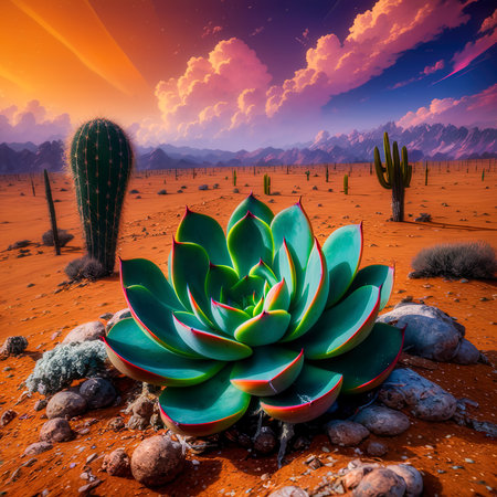 Close up of a succulent in a desertの素材
