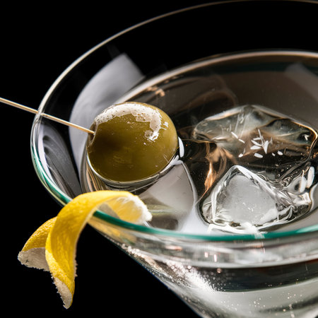 Closeup detail view of well prepared Martini cocktail.の素材