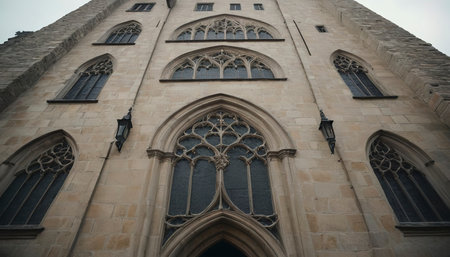 Low-angle shot of a medieval designed buildingの素材