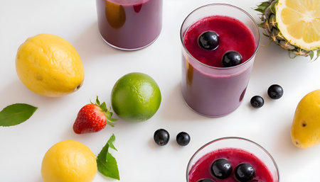 Orange, blackcurrant and strawberry juiceの素材