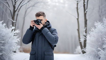 photographer takes a picture in natureの素材