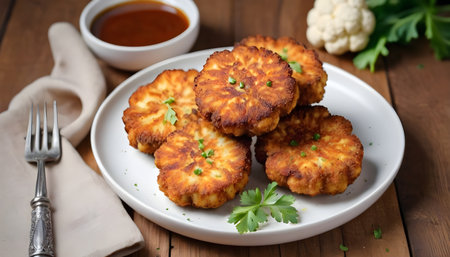 cooked vegetarian fried cauliflower cutletsの素材