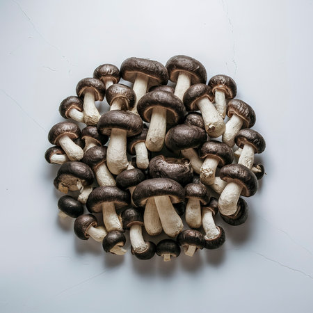 collection shiitake mushrooms isolated on white backgroundの素材