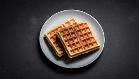 Some waffles in a plate on dark backgroundの素材