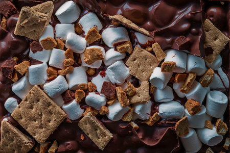 Chocolate bar with marshmallows, graham crackers and milk chocolate piecesの素材