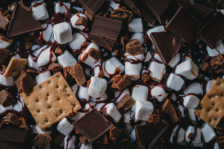 Chocolate bar with marshmallows, graham crackers and milk chocolate piecesの素材