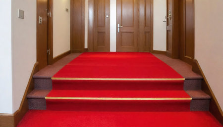 red welcome carpet on staircaseの素材