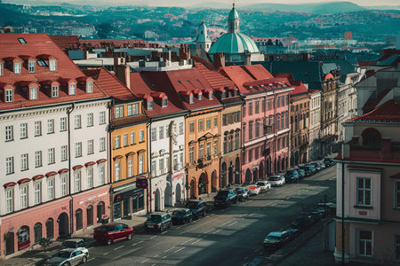 A view of the buildings in Nerudova street in Pragueの素材