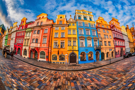 A view of the buildings in Nerudova street in Pragueの素材