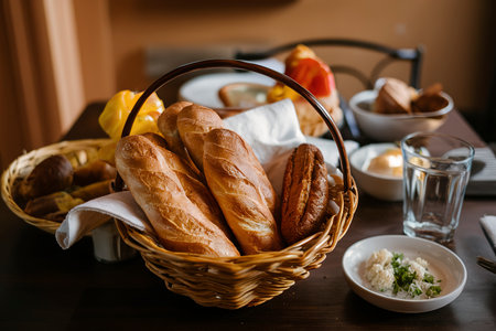 Bread and bakery in basket serve for mealの素材