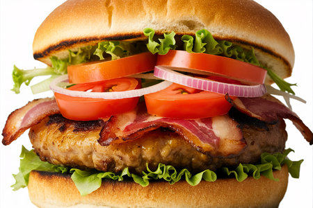 Bacon burger with fresh vegetables and cutletの素材
