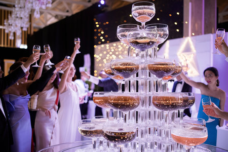 Champagne glass tower for celebrate in event partyの素材