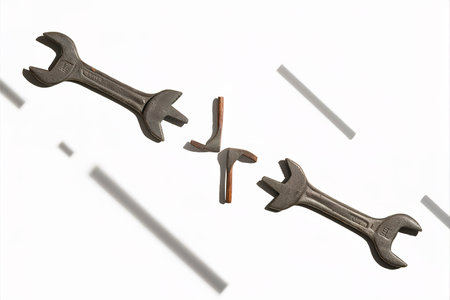 Old box wrenches isolated on white backgroundの素材