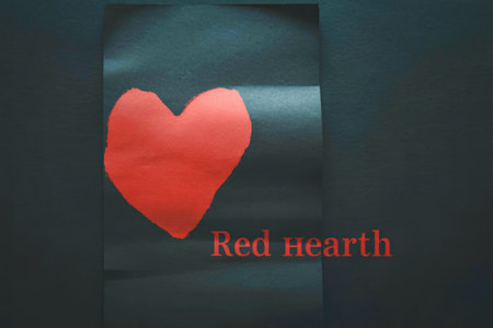 A hand-painted red heart is prominently featured on a dark gray background.