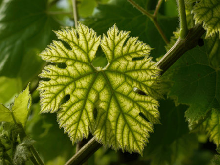 A detailed close-up of a single leaf with prominent veins and a textured surface, surrounded by...