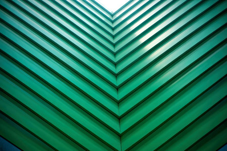 A close-up view of a series of vertical green lines creating a symmetrical pattern, converging...