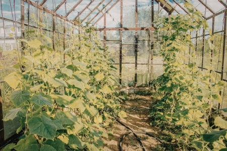 Growing cucumber plants in a greenhouse environment