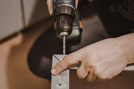 Person drilling into a metal piece with a power drill