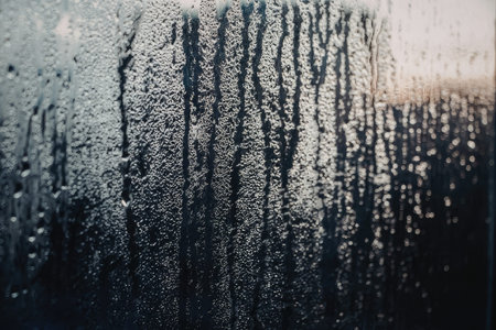 A blurry view of raindrops on a windowpane with sunset in the background