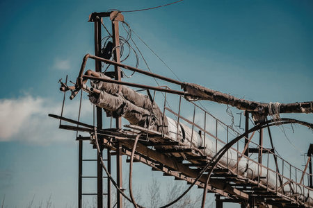 Rusty industrial structure under blue sky