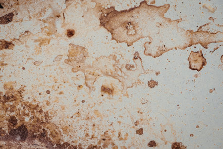 A close-up view of a rusty metal surface with brown spots and patches of white corrosion.