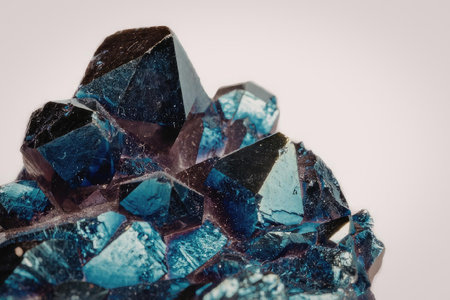 A cluster of blue crystal on a white background, showcasing its unique shape and color