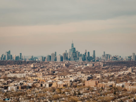 a highly pixelated image of a cityscape with a lot of buildings and trees in the foreground and background. the sky is gray and cloudy.