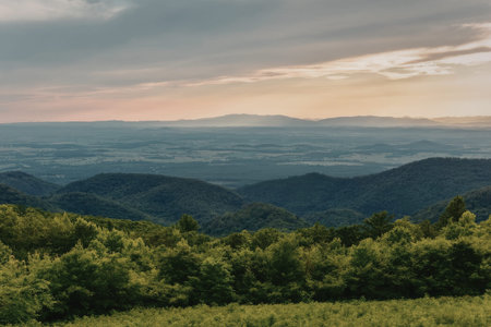 a heavily pixelated image of a mountain range with a cloudy sky and green trees in the foreground