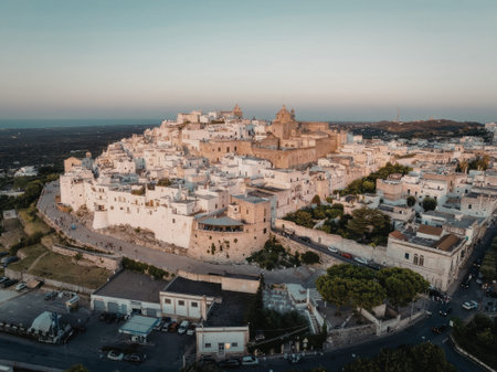 a highly pixelated aerial view of a large circular fortified city with tan buildings and a road surrounding it