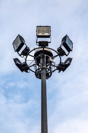 multiple sport light with sky and cloud background.の写真素材