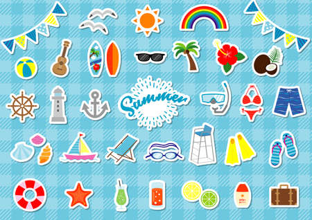 Summer vector illustration set for beaches, pools, drinks, etc.のイラスト素材