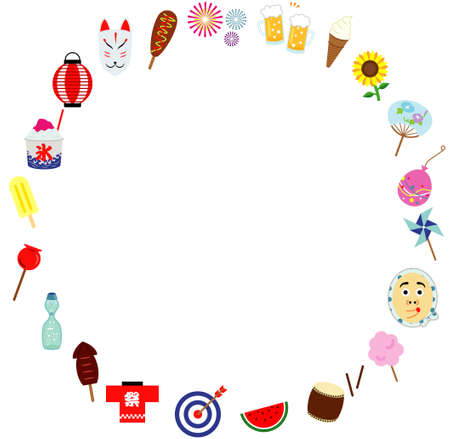 A set of illustrations for various summer festivalsのイラスト素材