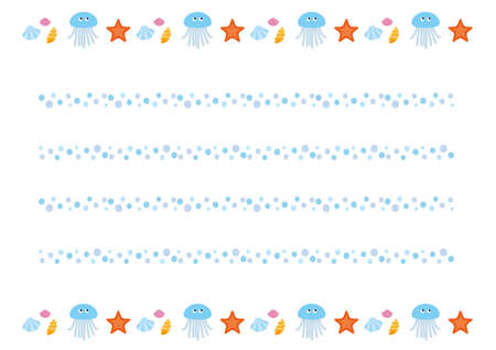 Illustration stationery of various sea creatures such as seashells, jellyfish, and starfishのイラスト素材