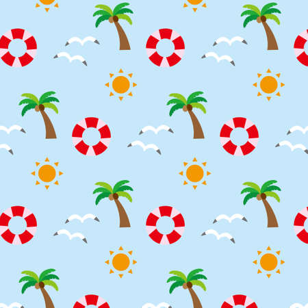 Colorful seaside seamless pattern illustrationのイラスト素材