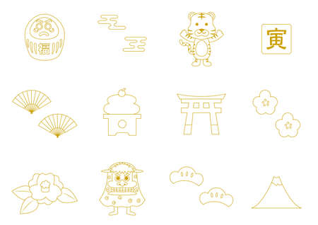 Line drawing with Japanese New Year motifのイラスト素材