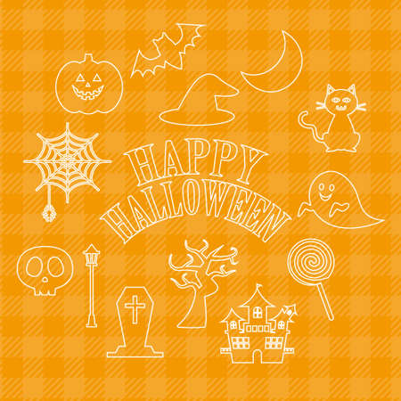 Cute and colorful line drawing material for Halloweenのイラスト素材