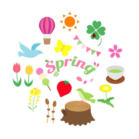 Simple and flat spring illustration set materialのイラスト素材