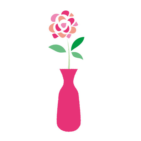 Illustration of a pink rose in a vaseのイラスト素材