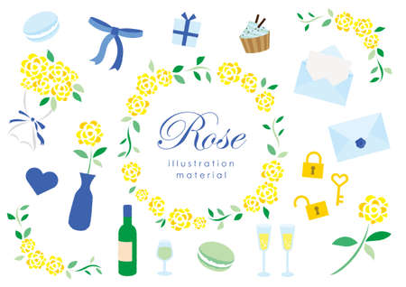 Set material of yellow roses and accessoriesのイラスト素材
