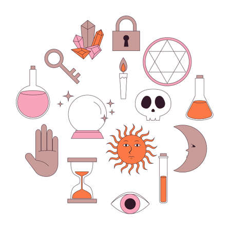 Simple occult motif set illustrationのイラスト素材
