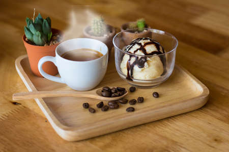 coffee with ice cream on a glass cup