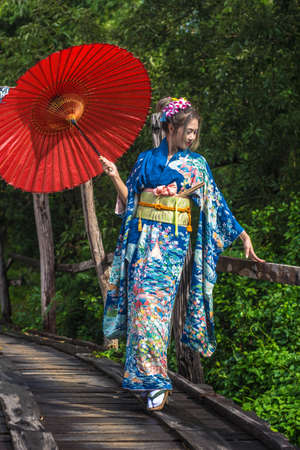 a portrait of japanese kimono womanの写真素材