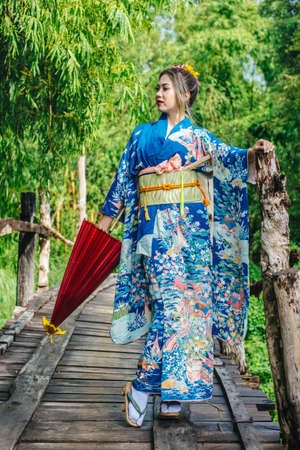 a portrait of japanese kimono womanの写真素材