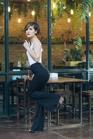 Portrait woman in gardenの写真素材