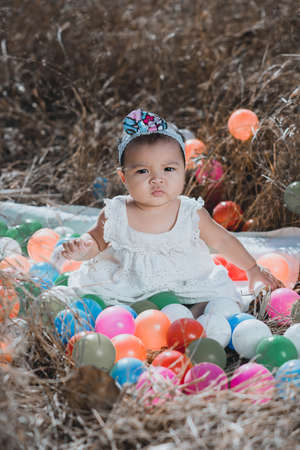 baby girl in natureの写真素材