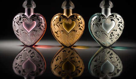 Photo of heart shaped perfume bottles, Generative Aiの素材