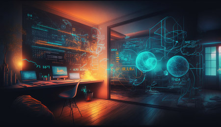 Data analysis, business virtual diagram and icons with Ai, 3d, Generative Aiの素材