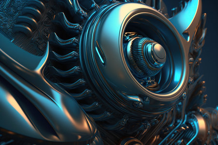abstract 3d rendering, wavy iridescent metallic shape above the water with reflection. Generative AIの素材