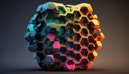 Abstract 3D geometric shape of colorful hexagons. Generative AIの素材